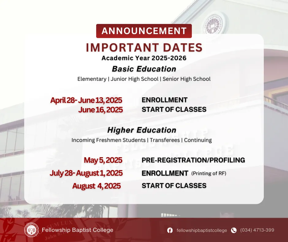ANNOUNCEMENT: IMPORTANT DATES for A.Y. 2025–2026